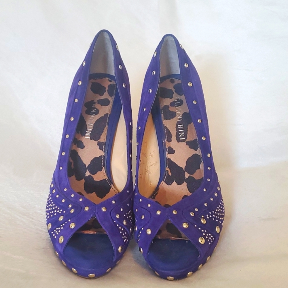 Gianni Bini Purple Gold Studed Heels Gold Brass Studs - Picture 3 of 7